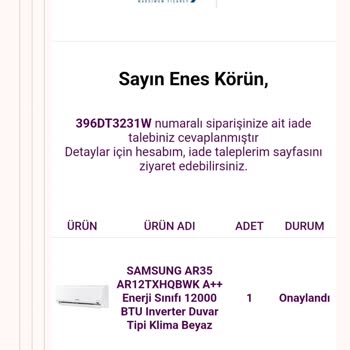 Rubrax İnternet Sitesinden Alınan Klima İadesinin Ücret Problemi