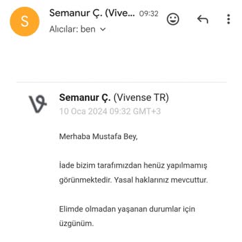 Vivense Ücret İadesi Gerçekleşmedi