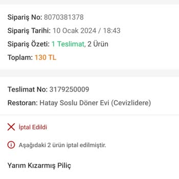 Trendyol Yemek Son Paramla Trendyol Yemekten Verdiğim Sipariş İptal Edildi, Aç Kaldım