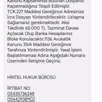 HINTELHB (SMS) Yanıltıcı Mesajlarla Tehdit Eden Firma!
