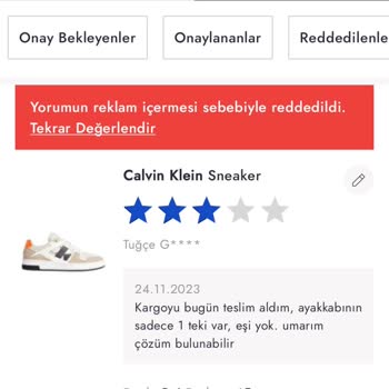 Boyner Olumsuz Değerlendirmeyi Yayınlamıyor