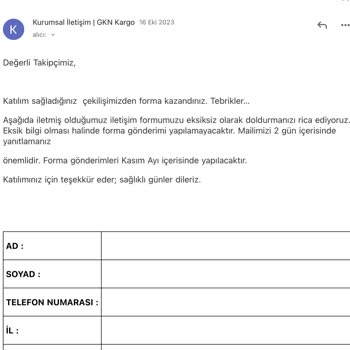 GKN Kargo 100. Yıl Forma Çekilişi