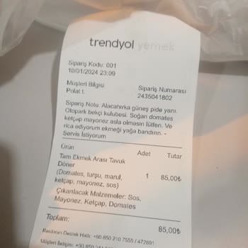Trendyol GO Yanlış Sipariş