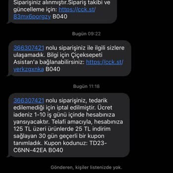 ÇiçekSepeti Çiçek Sepetinin Kendi Kafasına Göre Siparişi İptal Etmesi