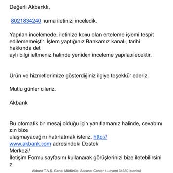 Akbank İade Erteleme İptali Yapmıyor