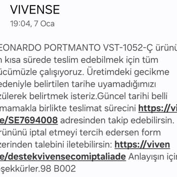 Vivense Ürün Teslimatı Mağduriyeti
