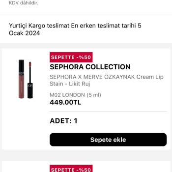 Sephora 8 Üründen 1 Ürün Gönderimi