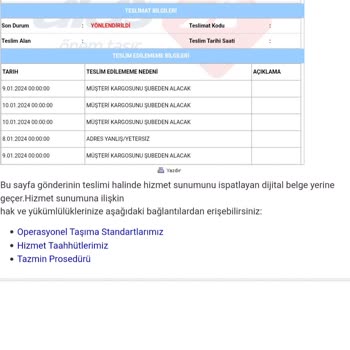 Aras Kargo Kargo Teslimatı Ve Şube Hizmeti Hakkında Şikayet