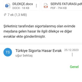 Türkiye Sigorta Hasar Dosyasının İşleme Alınmaması