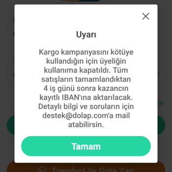 Dolap Uygulaması Hesabımı Kapattı