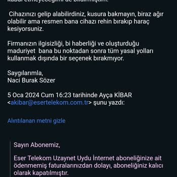 Eser Telekom Zorla Para Alıyor