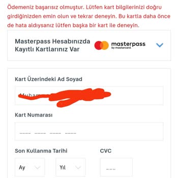 Sahibinden Ödemeniz Başarısız Oldu Lütfen Kart Bilgilerinizi Doğru