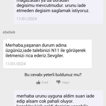 N11 Ebebek Değişim Problemi Olmuştur.