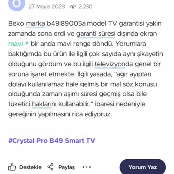 Beko Marka TELEVİZYON'da Kronik LED Arızası (Beko Ayıplı Mal Satışı)