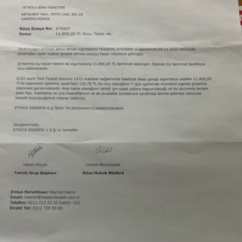 Ethica Sigorta Ödemeyi Rücu Etmek İstiyor