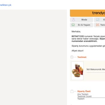 Trendyol Yemek Para İademi Vermiyor