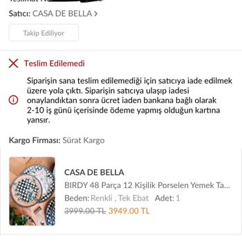 Trendyol Gelmeyen Sipariş Fiyat Artışı