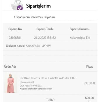 Sefamerve Online Mağazadan İptal Edilen Ürün İçin Para İadesi Gecikmesi