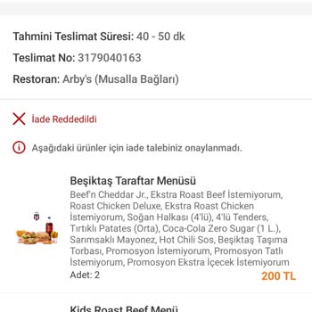 Trendyol Yemek Arby's Paramı İade Etmedi