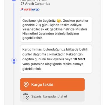Sürat Kargo'nun Teslimat Yapmayıp Haftalarca Bekletip İade Etmesi
