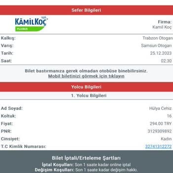 Kamil Koç Bilet Parası İade Edilmiyor