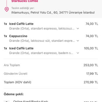 Yemeksepeti Starbucks Sipariş Hatası (kahvesiz İce Latte Gönderildi)