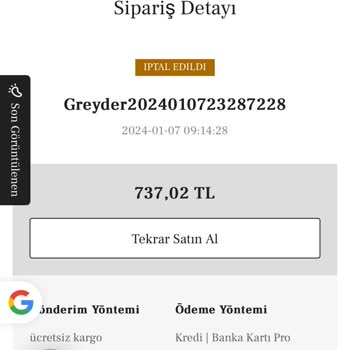 Greyder Müşteri Memnuniyetsizliği. İnternet Siparişi