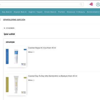 Watsons İndirimi Siparişimin İptali
