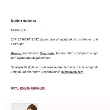 Koton Sipariş İptali (Önemli)