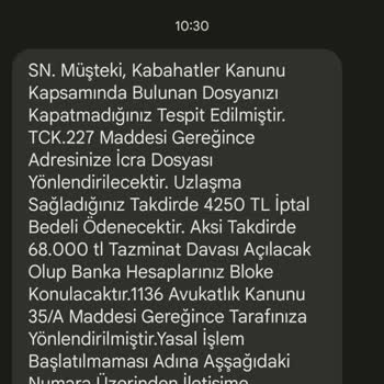 HINTELHB (SMS) Telefonuma Gelen İcra Mesajı