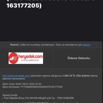 Heryedek.comdan Sipariş Verilen Balata Gönderilmedi