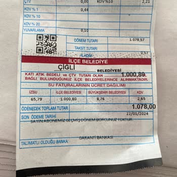 Çiğli Belediyesi. Su Faturalı