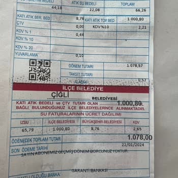 Çiğli Belediyesi Esnaf Su Faturası