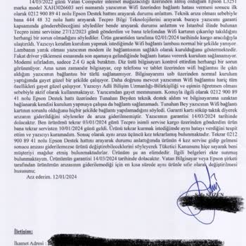 Vatan Bilgisayar Ve Epson Ürün Değişimini Yapmamaktadır