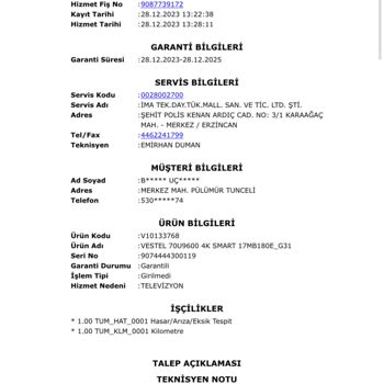 Vestel Tokat Elmacıoğlu Tüketim Malları Kırık TV