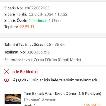 TrendyolGO Delivers Half a Sandwich