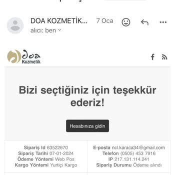 Doa Kozmetik Telefonlara Bakmıyor, Siparişim Durumunu Takip Edemiyorum