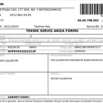 Onvo Markasının Uzun Tamir Süresi Ve Hakkımı Vermemesi