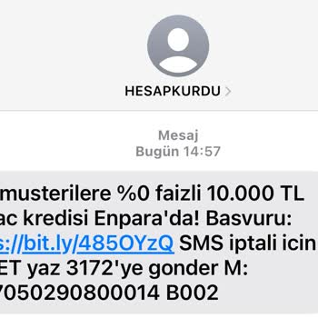 Hesap Kurdu SMS İptali İstiyorum