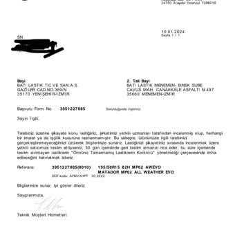 Matador Lastikleri Satmış Olduğu Malın Arkasında Durmayan Continental Türkiye