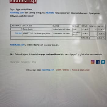 Nadirkitap.com Alışverişinde Ücretimin İadesi