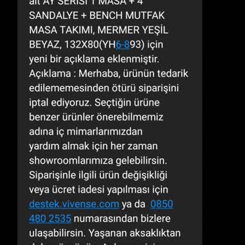 Vivense İnternetten Sipariş Edilen Mutfak Takımının İptal Edilmesi