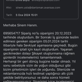 Avansas Avansta.com Sipariş Teslim Etmiyor Ve Siparişi İptal Etmiyor