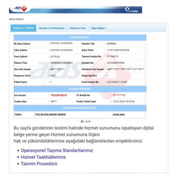 Aras Kargo Teslim Edilmeyen Kargoma Teslim Edildi SMS İ Gönderdi