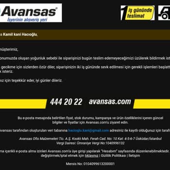 Avansas A. Ş. Stokta Bulunmayan Ürünün Satışı Ve Yalan Beyan Vermeleri