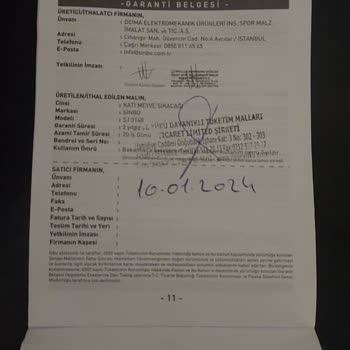 Sinbo Yeni Alınan Meyve Sıkacağının Kısa Sürede Hasar Görmesi