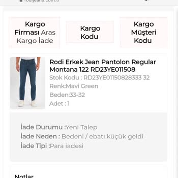 Rodijeans.com Ürün İadesi Yapılmıyor