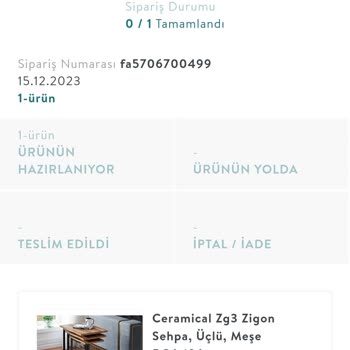 Vivense 15 Aralık'ta Aldığım Üçlü Sehpa Hala Kargoya Verilmedi
