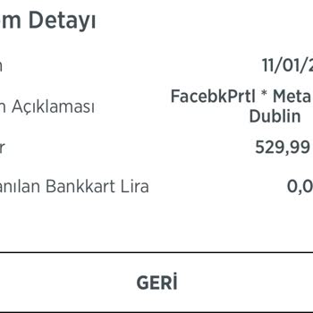 Kartımdan Facebook Meta Tarafından Habersiz Çekilen 530 Dolar