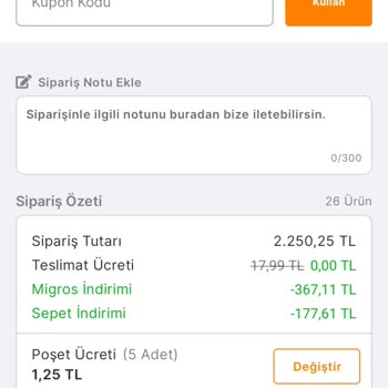 Migros Hata Veriyor Sipariş Oluşturamıyorum